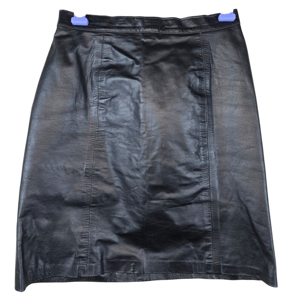 VTG Y2K Phoenix Black Leather Pencil Skirt Short Fully‎ Lined Zipper Size XS/S